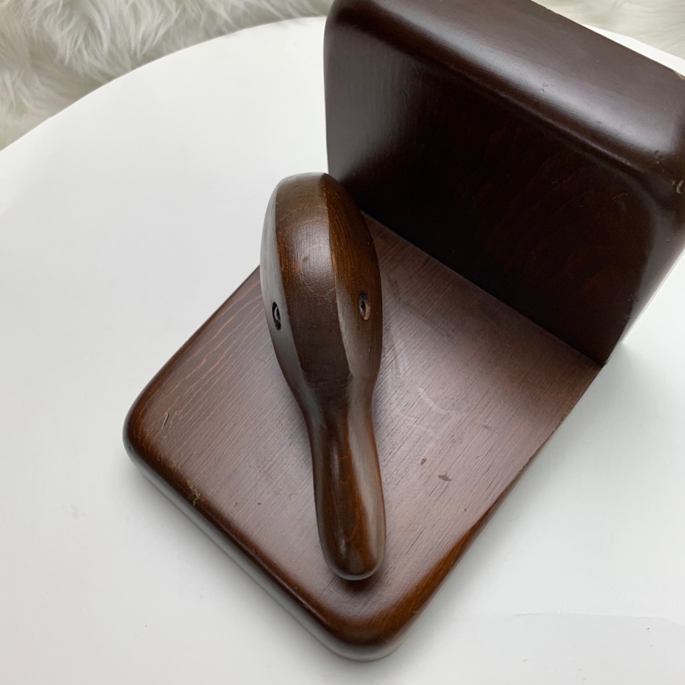 Handmade wood carving duck book end